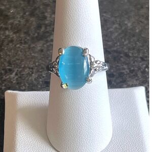 Sterling Silver 925 Ring w/ 12.8mm Blue‎ Cat's Eye Stone, Size 7.5, 5g